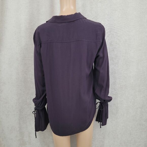 Paige Black Cherry Tie Neck Cuff Long Sleeve Boho Poet Blouse Top Renaissance - Picture 7 of 10